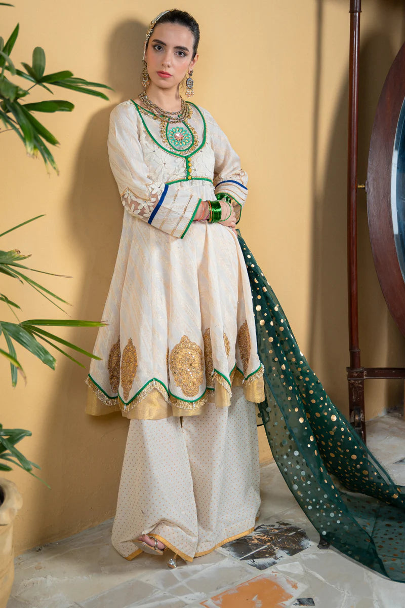 EMBROIDERED JACQUARD STITCHED 3 PIECE DRESS