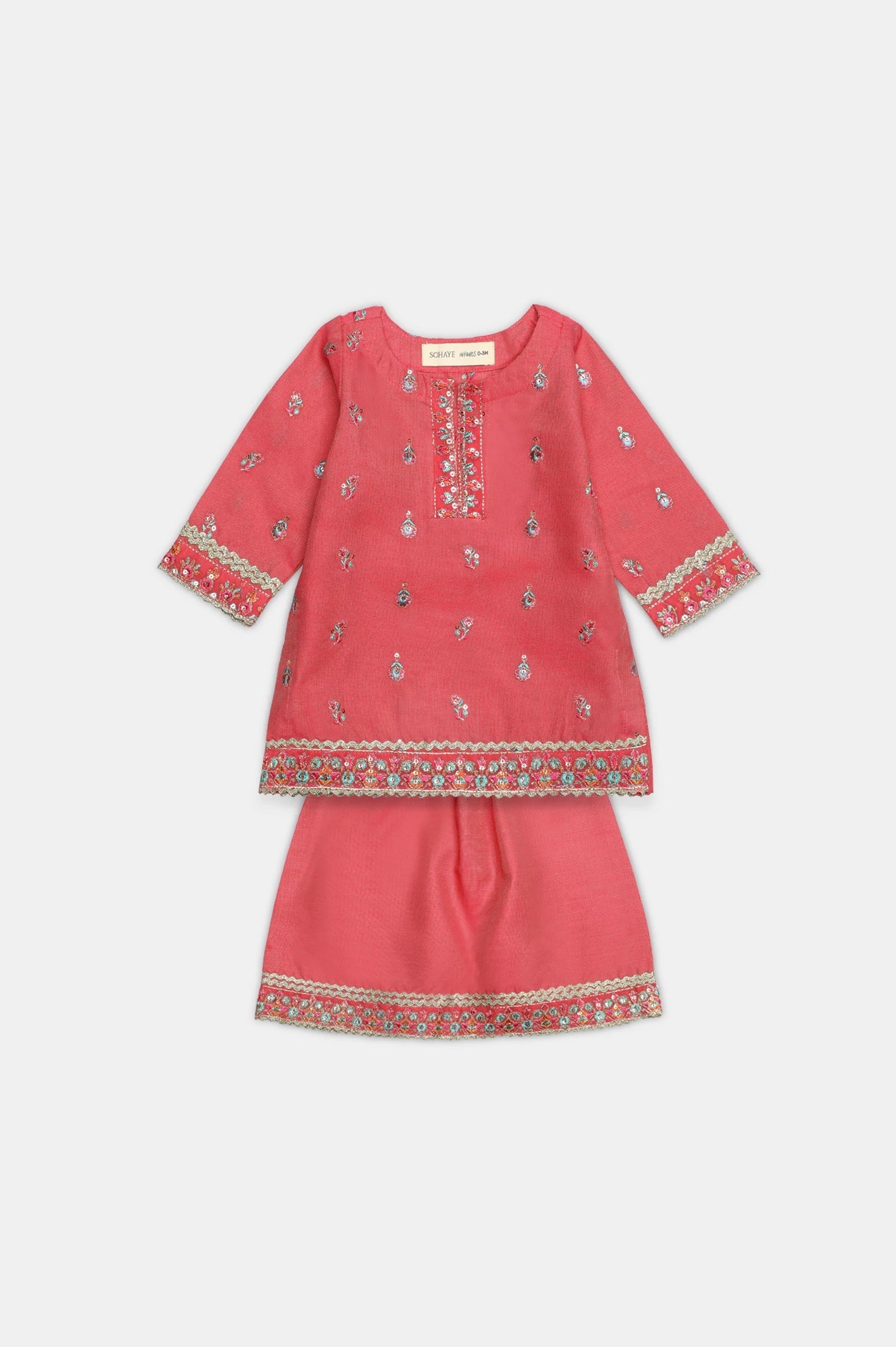 Pink Embroidered Infant 2PC