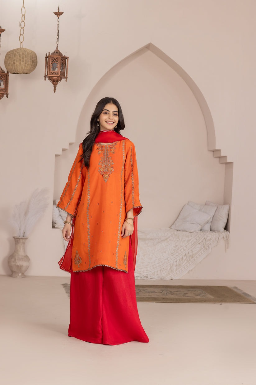 Luxury Orange & Red Festive Pret Suit