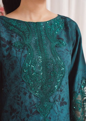 Dark Green Printed Poly Lawn Kurta Set with Chiffon Dupatta