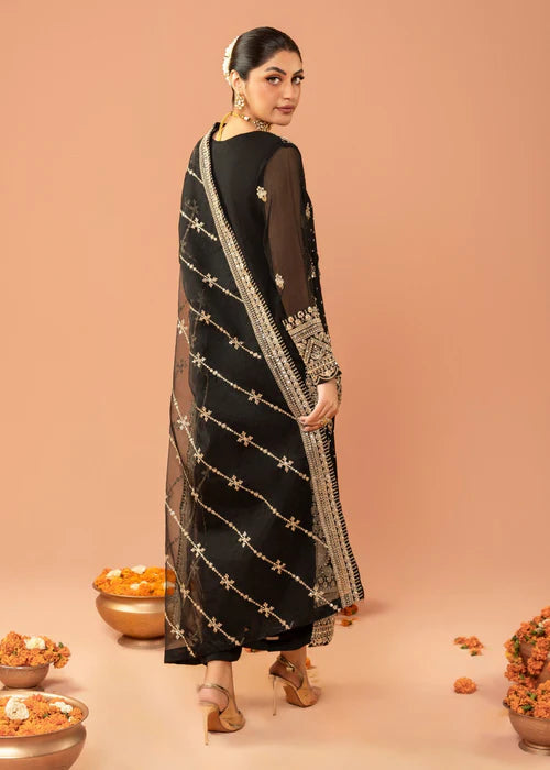 EMBROIDERED CHIFFON STITCHED 3 PIECE DRESS