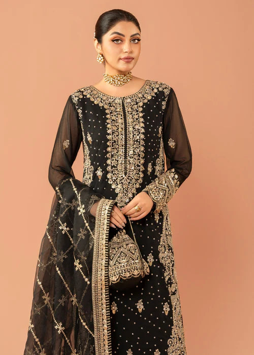 EMBROIDERED CHIFFON STITCHED 3 PIECE DRESS