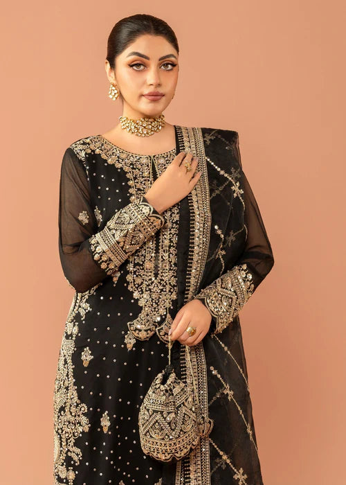 EMBROIDERED CHIFFON STITCHED 3 PIECE DRESS
