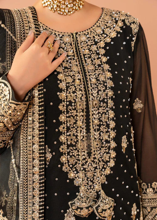 EMBROIDERED CHIFFON STITCHED 3 PIECE DRESS