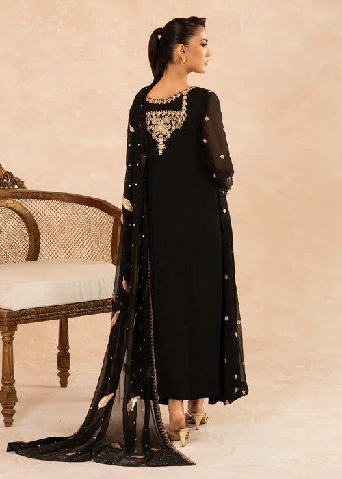 EMBROIDERED CHIFFON STITCHED 3 PIECE DRESS
