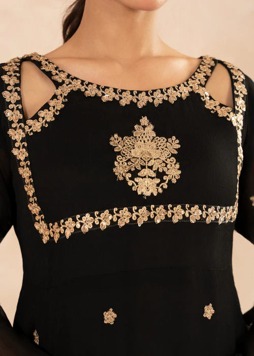 EMBROIDERED CHIFFON STITCHED 3 PIECE DRESS