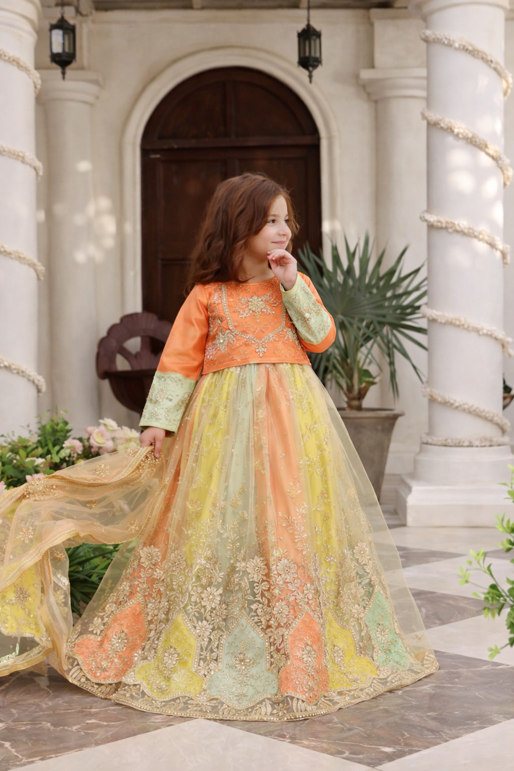 Multi-Color Embroidered Organza Kurti with Net Lehenga & Dupatta – 3-Piece Festive Ensembl