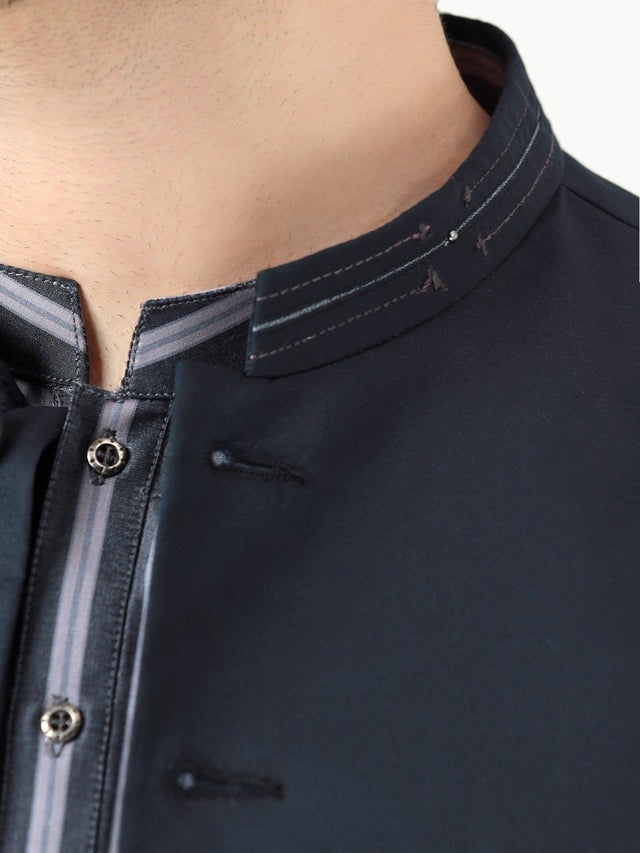 Men's Grey & Black Waist Coat Suit