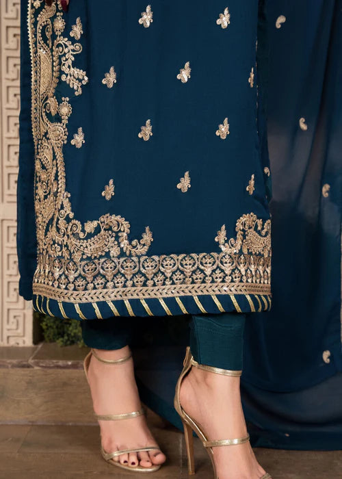 EMBROIDERED CHIFFON STITCHED 3 PIECE DRESS