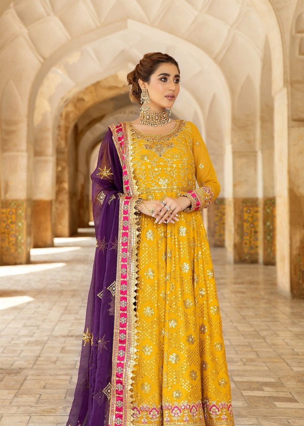 Mustard Chiffon Festive Maxi with Dupatta – 3-Piece Set