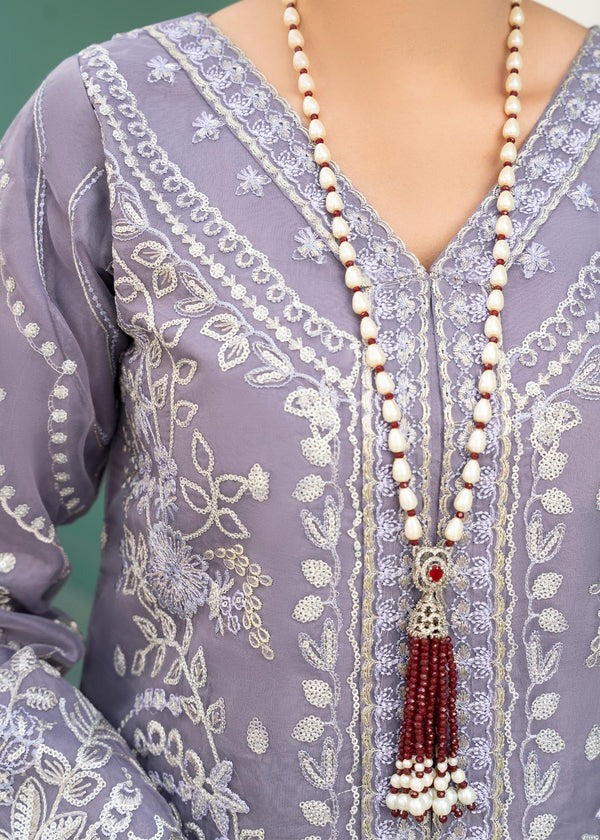 Purple Embroidered Organza 3-Piece Suit with Straight Trousers