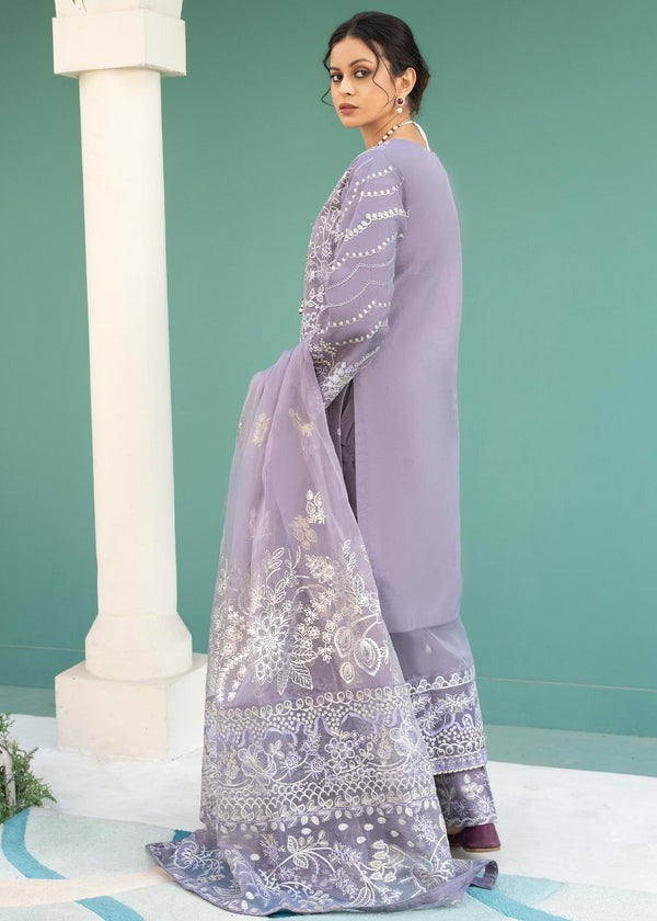 Purple Embroidered Organza 3-Piece Suit with Straight Trousers
