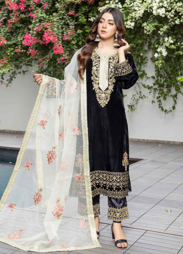 Velvet Elegance – Embroidered Front, Back & Sleeves with Organza Dupatta - Modest fashion for Australian  Pakistani, Indian