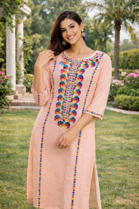 Peach Blossom Embroidered Kurta with Multicolor Detailing - Pakistani dresses in Sydney, Brisban