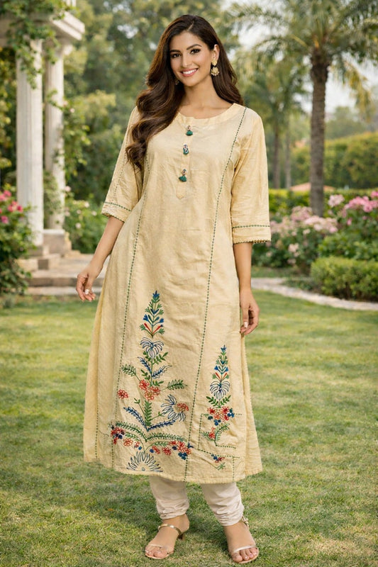 Graceful Ivory Kurta with Multicolor Floral Embroidery - This outfit is perfect for Eid celebrations in Australia