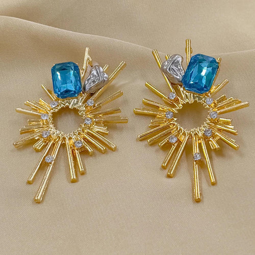 Satpara - Geometric Crystal Earrings - TETH253-BLU -
