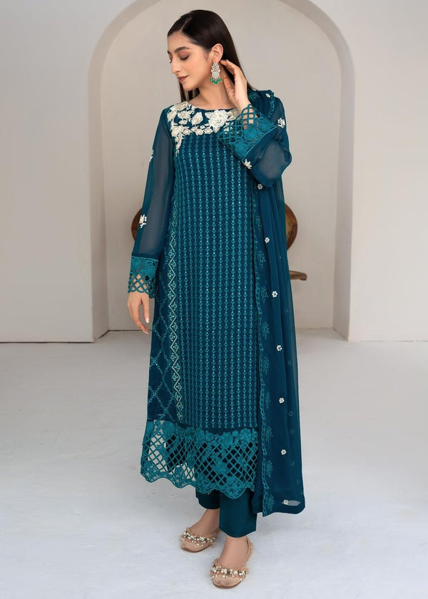 Luxury chiffon sequence embroidered 3pc suit.