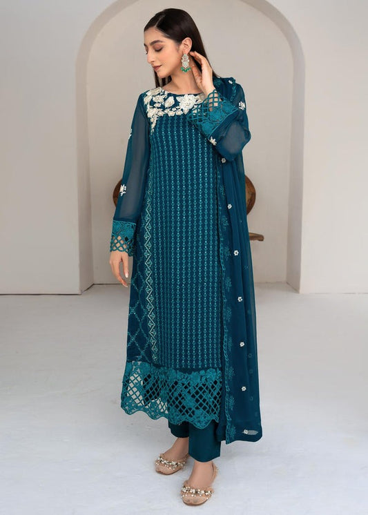Luxury chiffon sequence embroidered 3pc suit.