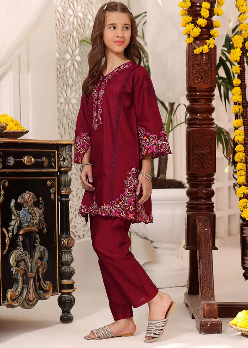 EMBROIDERED STITCHED KIDS 2 PIECE DRESS