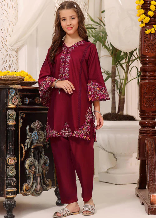 EMBROIDERED STITCHED KIDS 2 PIECE DRESS