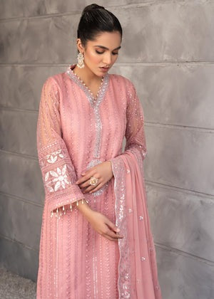 Luxury chiffon sequence embroidered 3pc suit with embroidered organza dupatta