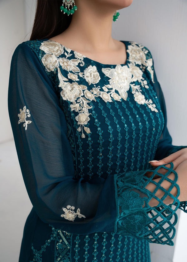 Luxury chiffon sequence embroidered 3pc suit.