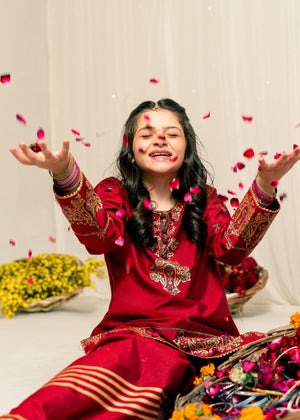 Screen Printed Maroon Kurti with Flared Gharara – 2 Piece Cotton Silk