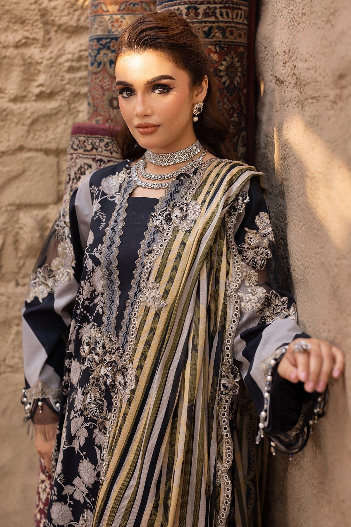 3-PC Stitched Embroidered Lawn Dress - Extra Large