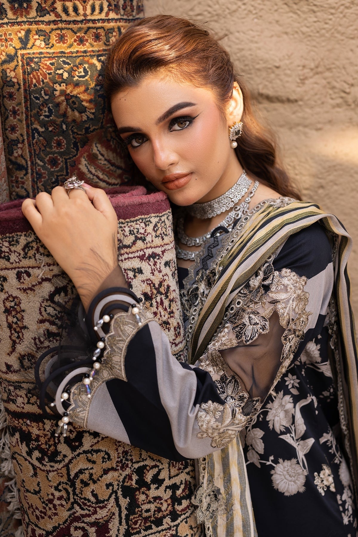 3-PC Stitched Embroidered Lawn Dress - Extra Large