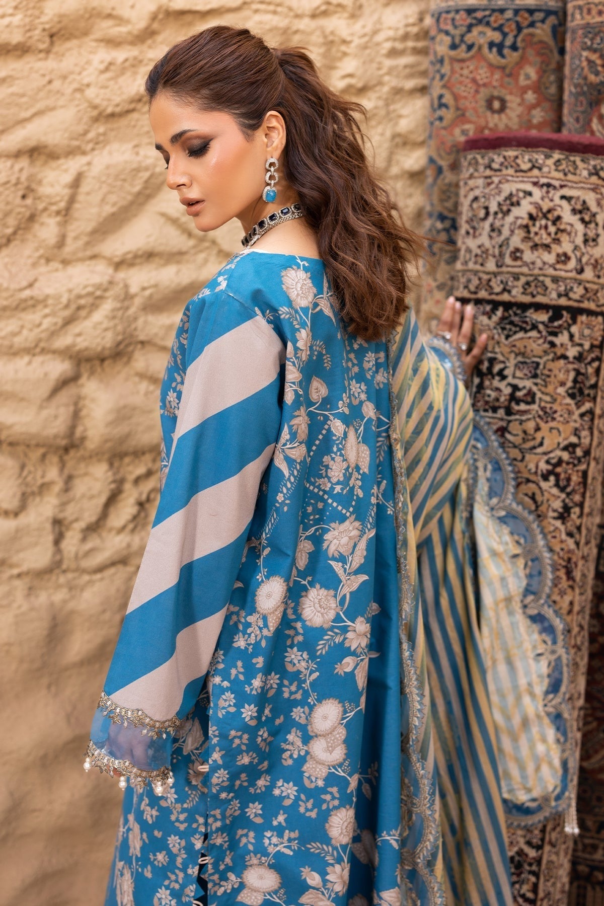 3-PC Stitched Embroidered Lawn Dress - Extra Large