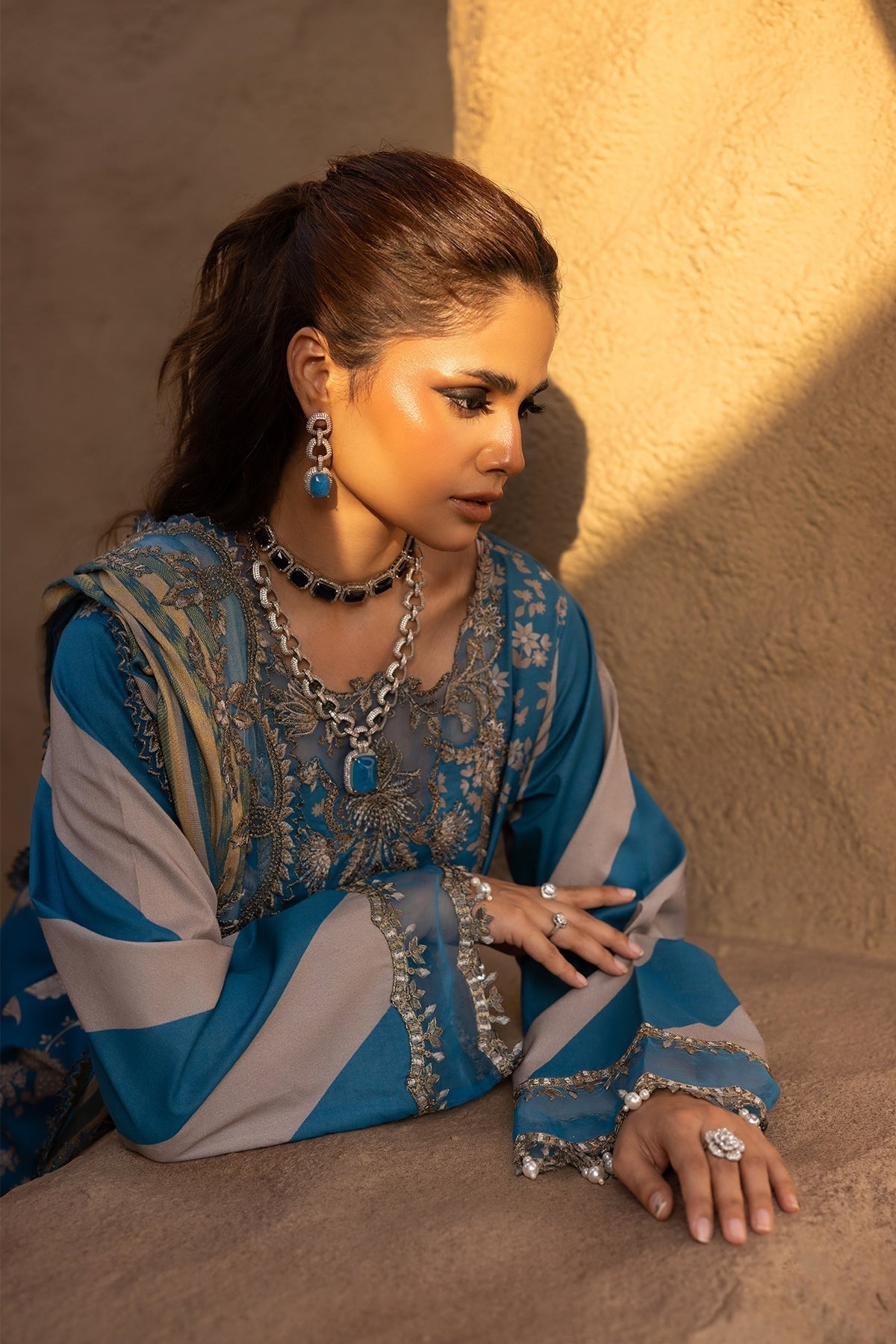 3-PC Stitched Embroidered Lawn Dress - Extra Large