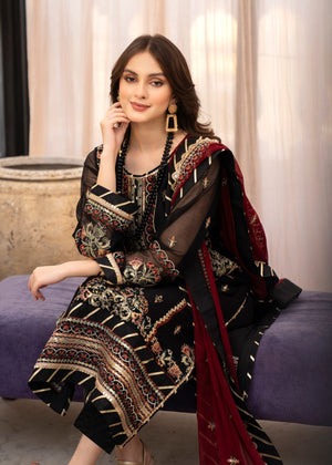 Black Chiffon Adda Work Elegance – 3-Piece Formal Suit