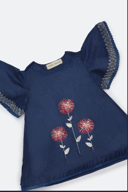 Navy Blue Embroidered Infant 2PC