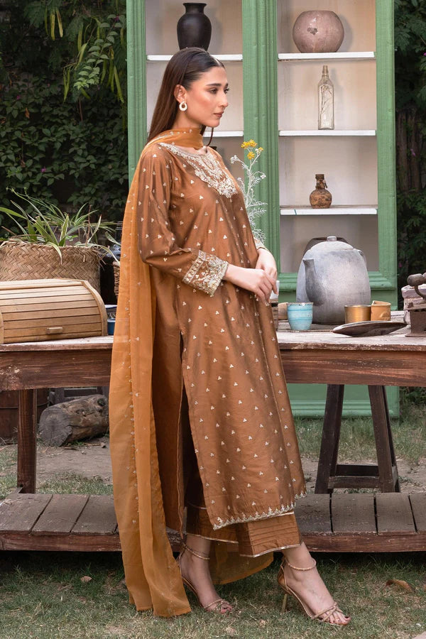 3PC - Embroidered Yarn Dyed Cotton Net Suit