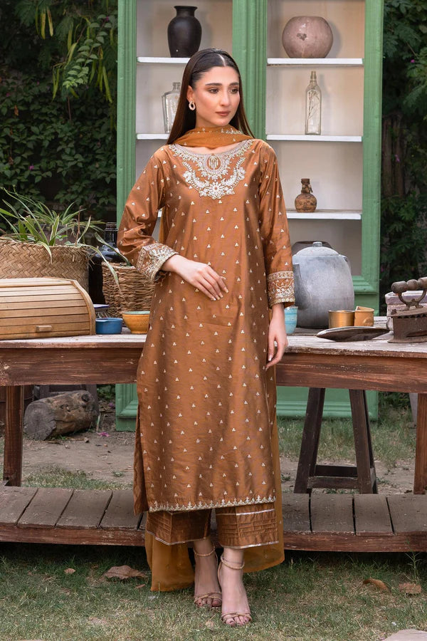 3PC - Embroidered Yarn Dyed Cotton Net Suit