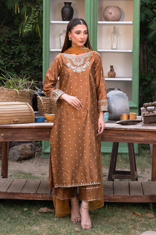 3PC - Embroidered Yarn Dyed Cotton Net Suit