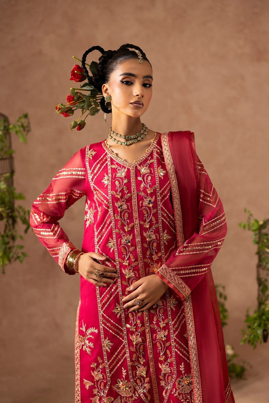 Bold Fuchsia Shaan Organza Kurta with PK Silk Trouser & Dupatta