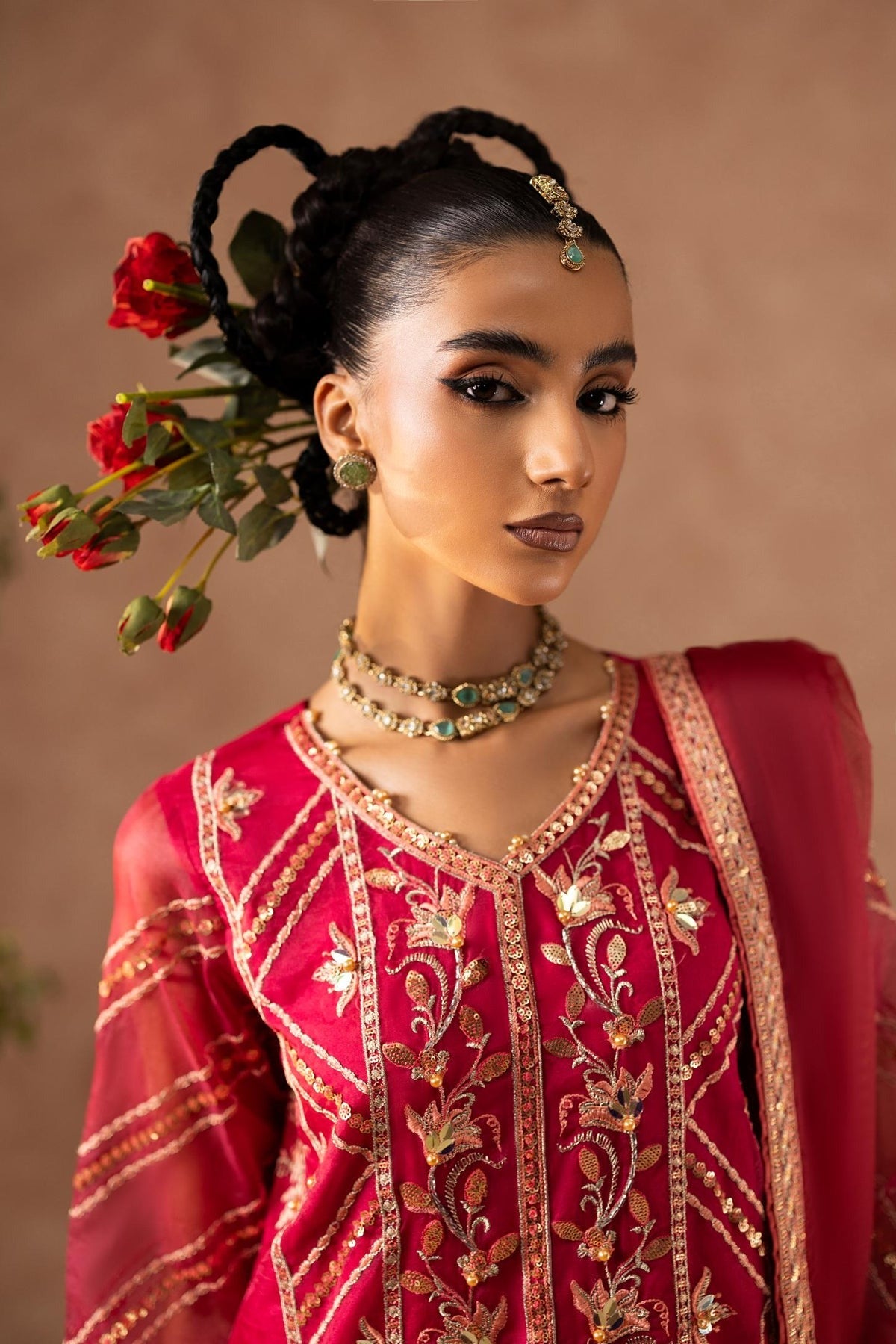 Bold Fuchsia Shaan Organza Kurta with PK Silk Trouser & Dupatta