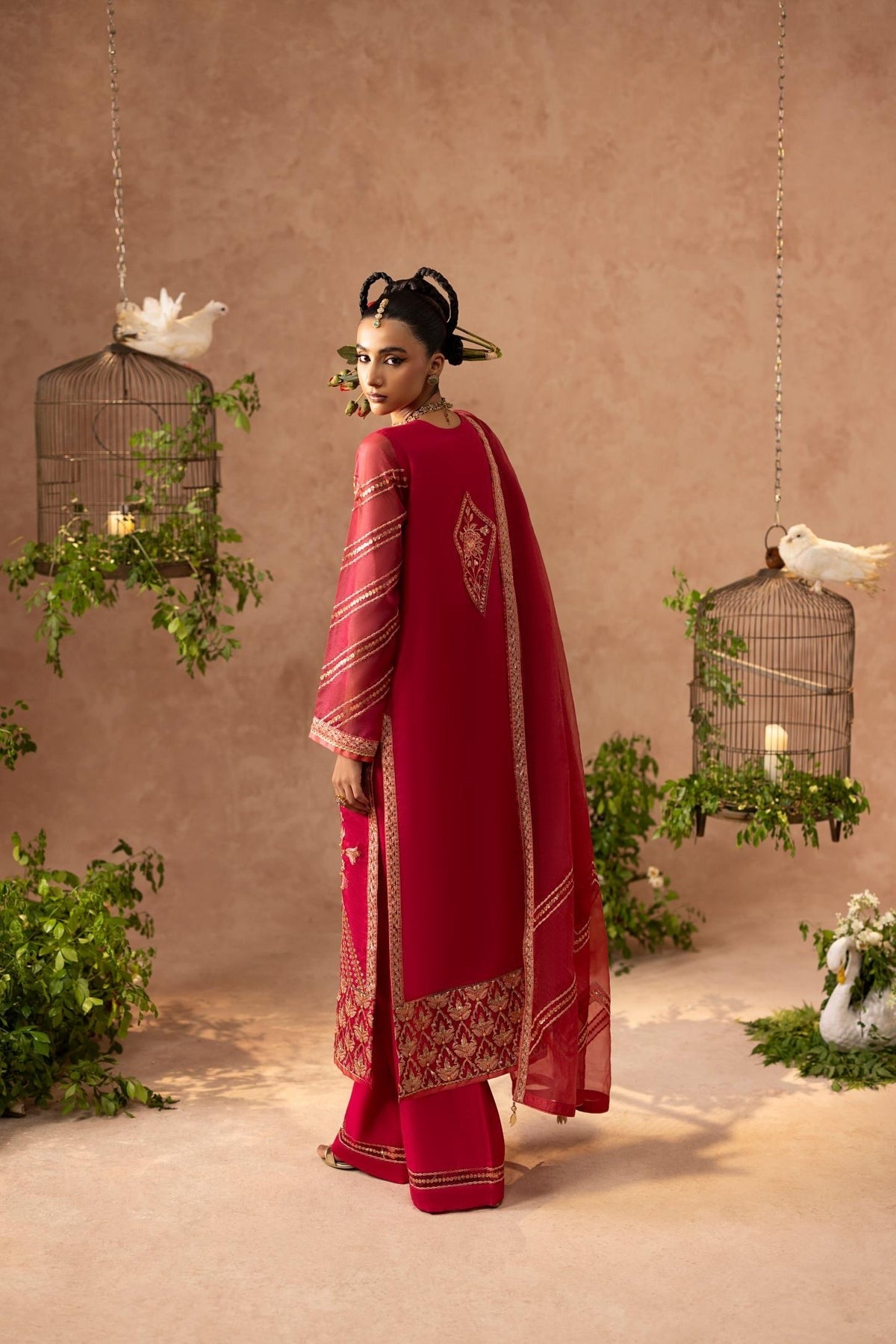 Bold Fuchsia Shaan Organza Kurta with PK Silk Trouser & Dupatta