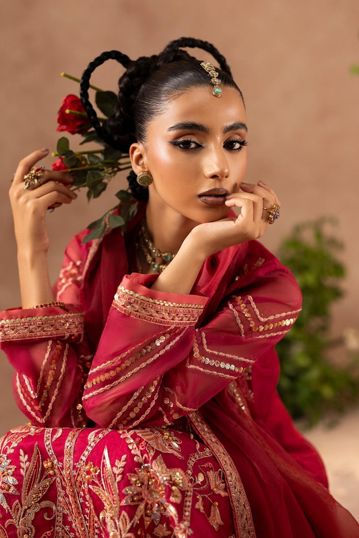 Bold Fuchsia Shaan Organza Kurta with PK Silk Trouser & Dupatta