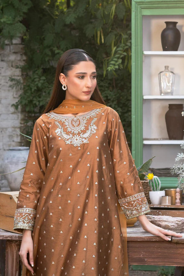3PC - Embroidered Yarn Dyed Cotton Net Suit