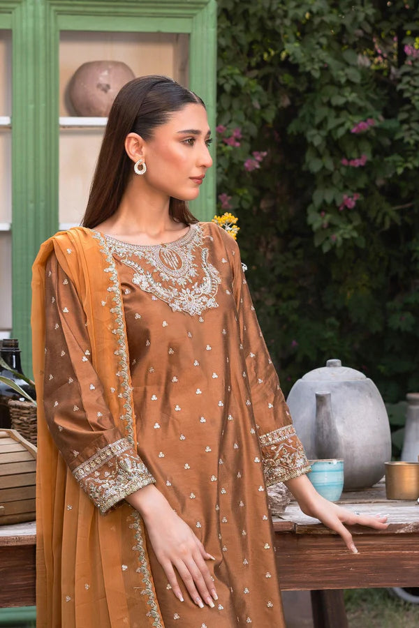 3PC - Embroidered Yarn Dyed Cotton Net Suit