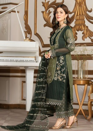 Bottle Green Masuri Kurta with Jamawar Trouser & Net Dupatta