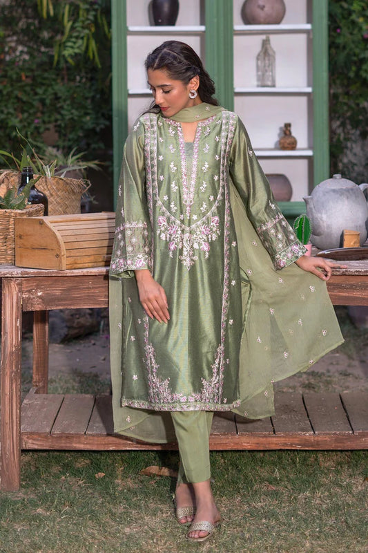 3PC - Embroidered Cotton Net Suit