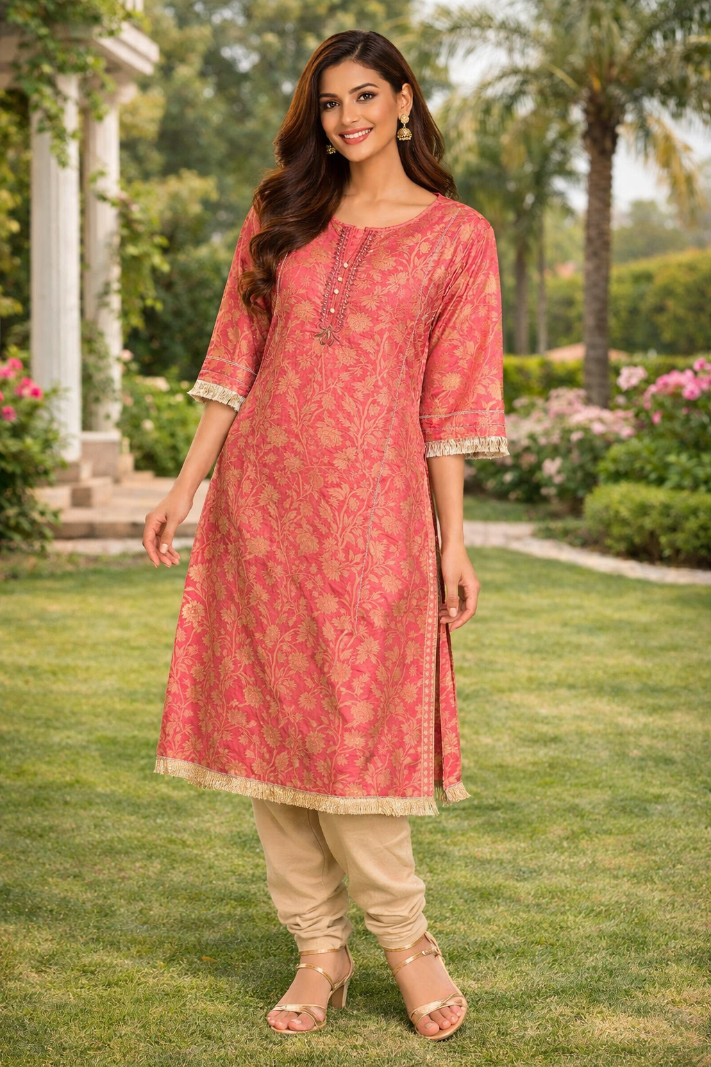 Rosewood Floral Printed Kurta with Classic Charm - Australian Pakistani Indian women love this design