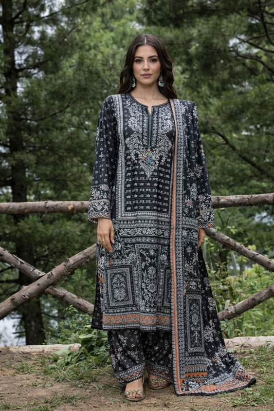 Black Embroidery Kurti with Intricate White Floral Design - Single Shirt