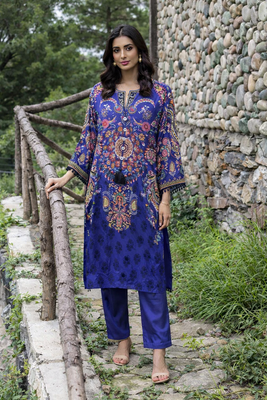 Royal Blue Floral Kurta with Elegant Printed - We deliver Pakistani suits all across Australia