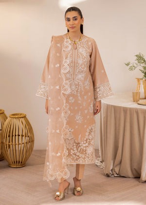 Embroidered A-Line Kurta with Dyed Lawn Trouser & Organza Dupatta – 3-Piece Festive Set