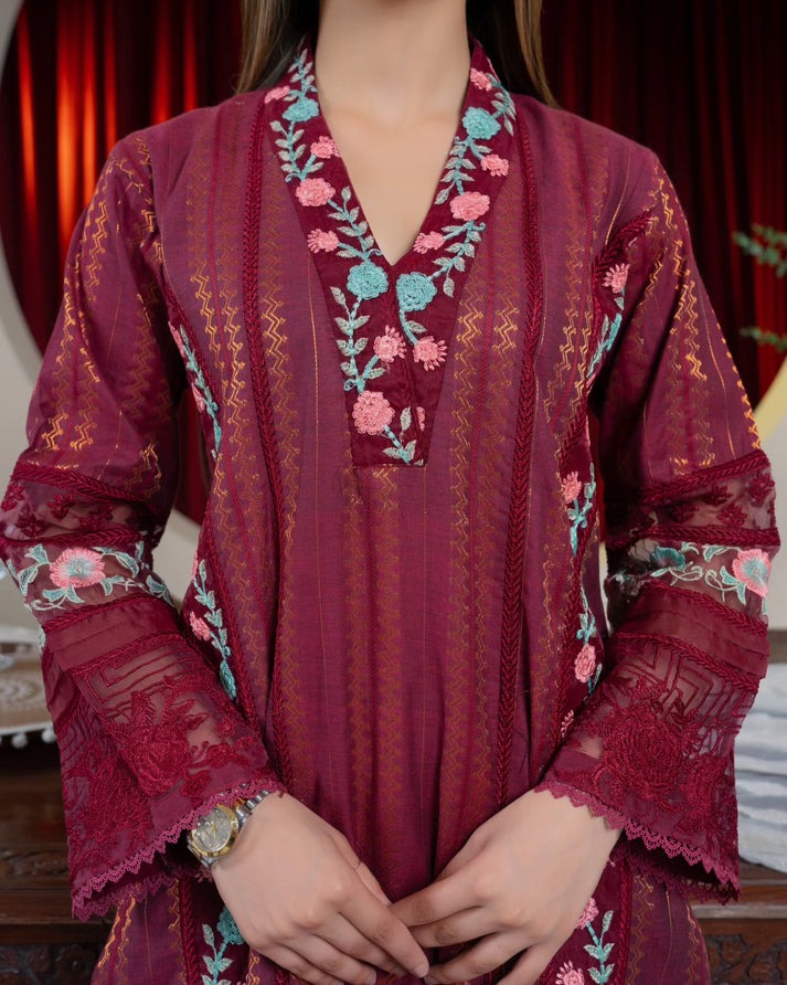 Premium Embroidered  Kurta with Contrast Borders - Elegant Pakistani suit available with Australia-wide delivery