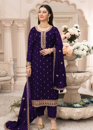 Purple Embroidered Eastern Kurta Set – 3-Piece Festive Ensemble